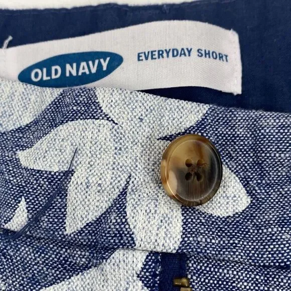 Old Navy Everyday Shorts Linen Blend Tropical Hawaiian Print Chambray Pockets Bl - Picture 3 of 10